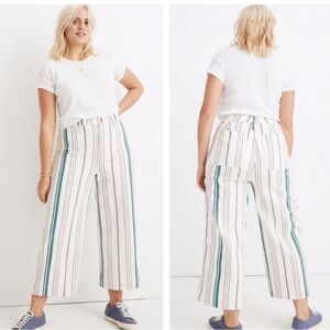 NWT Madewell Emmett Wide-Leg Crop Pants in Pink Stripe